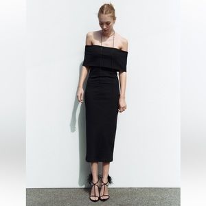 Zara OFF-THE-SHOULDER RIB DRESS. Black. Sizes L, XL. New with Tags.